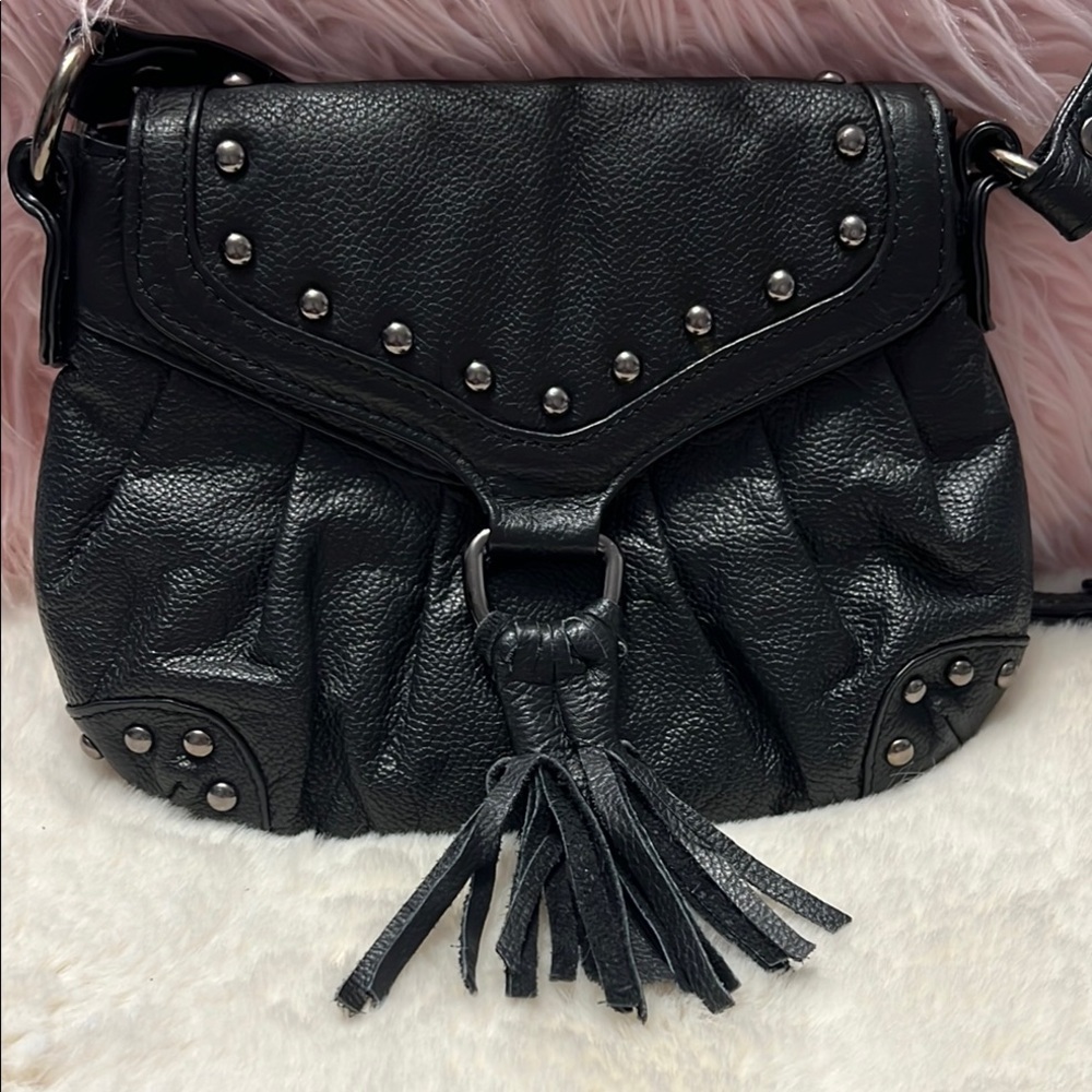Black Studded Leather Shoulder Bag